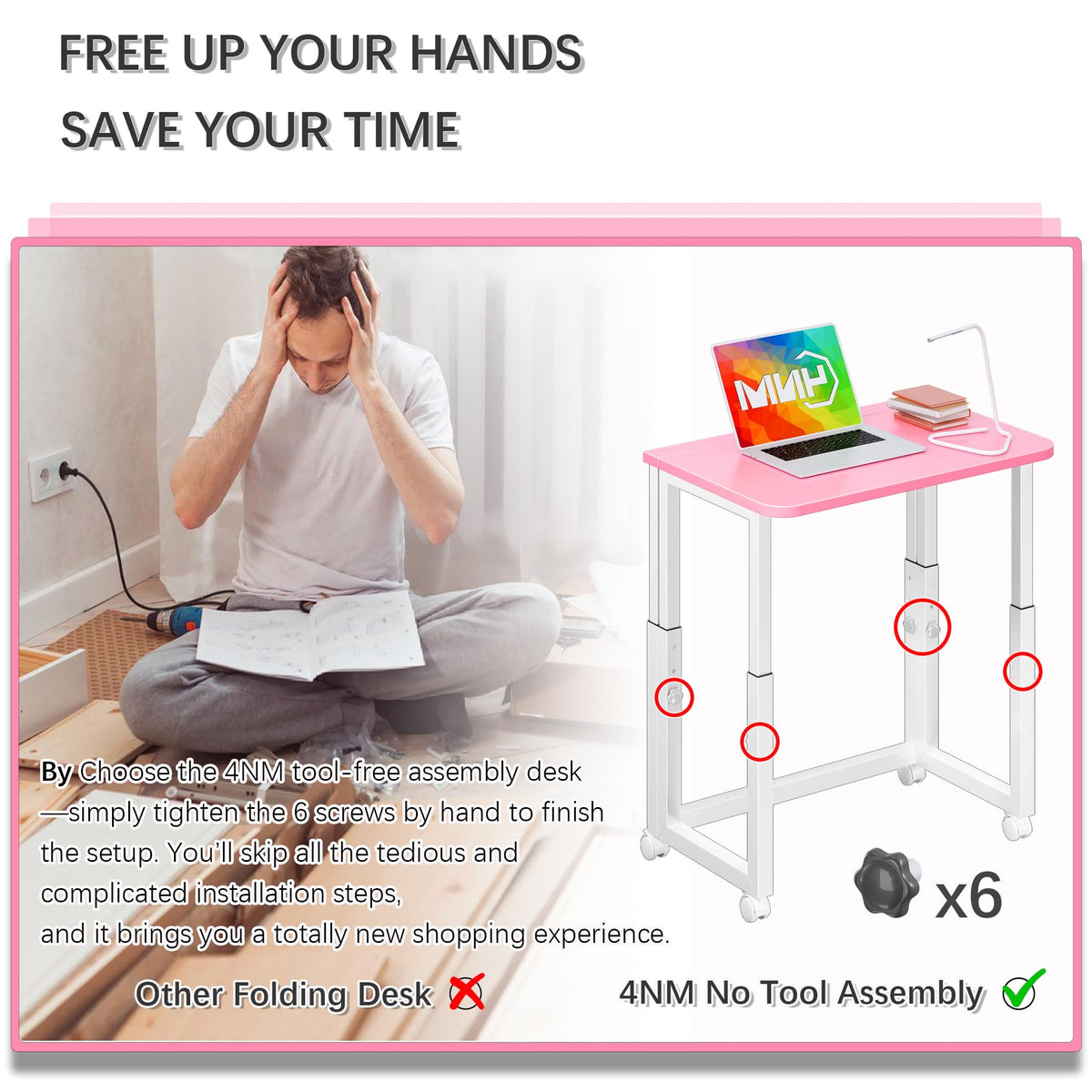 4NM 27.5-Inch Folding Student Desk with Wheels