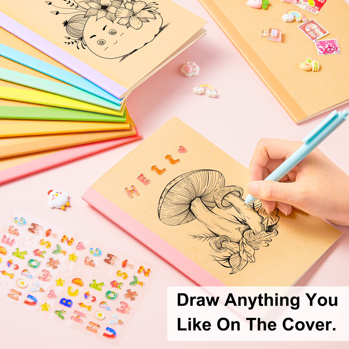 Feela 56-Pack A5 Kraft Notebooks – 60 Pages, Lined | Rainbow Spine Bulk Journal Set for Classrooms & Junk Journaling