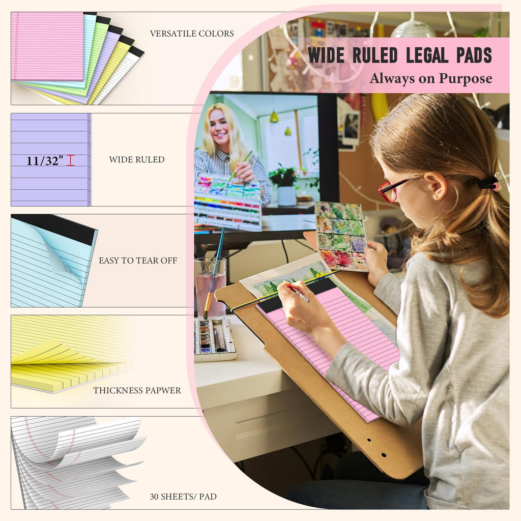 Colored Legal Pads 8.5 x 11, 3 Pack Notepads 8.5 x 11 Wide Ruled Note Pads