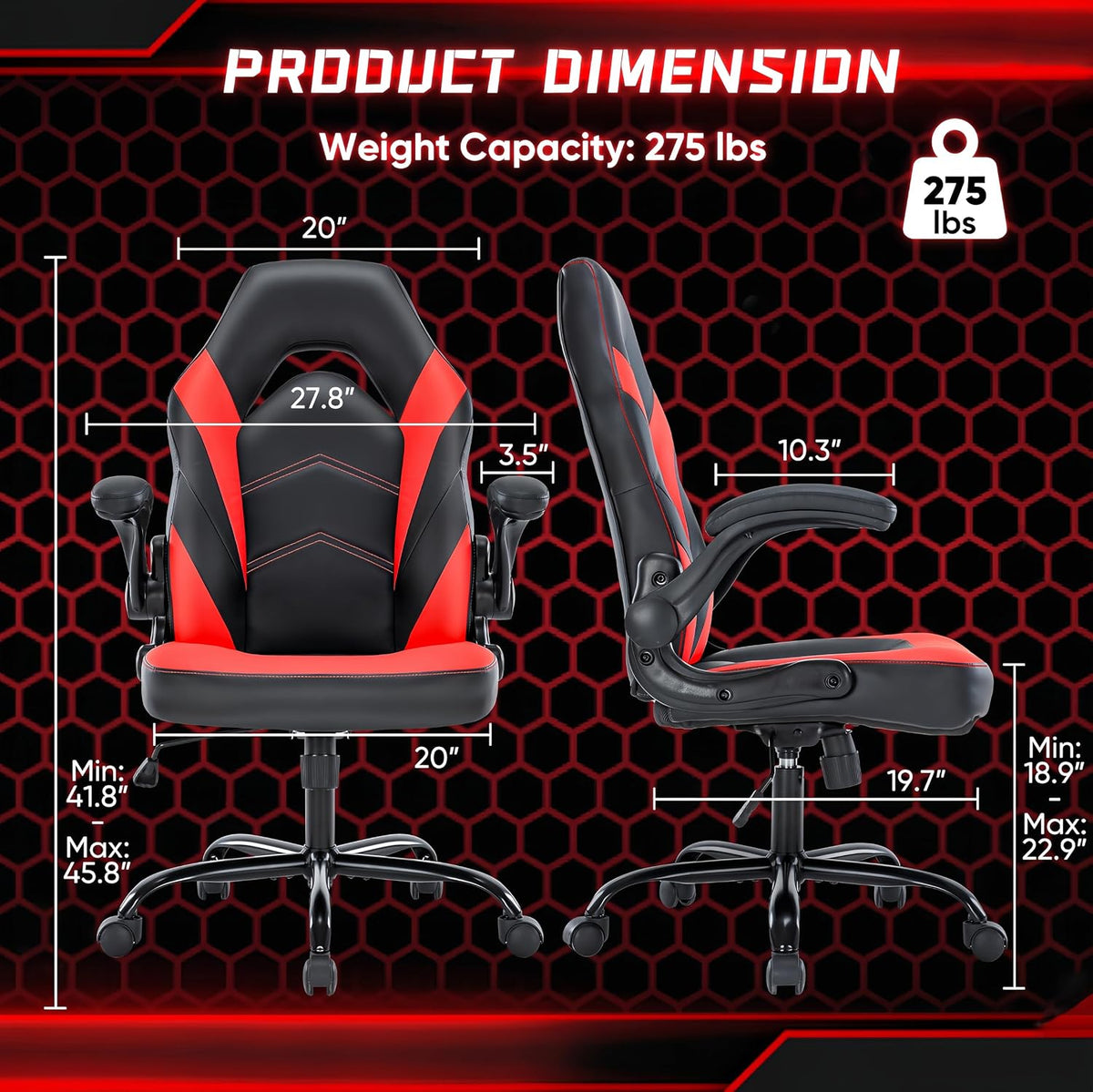Computer Desk Chair with Lumbar Support, Ergonomic Office Chair with Flip-up Armrests for Adults, Grey,Black+Red (Black+Red)