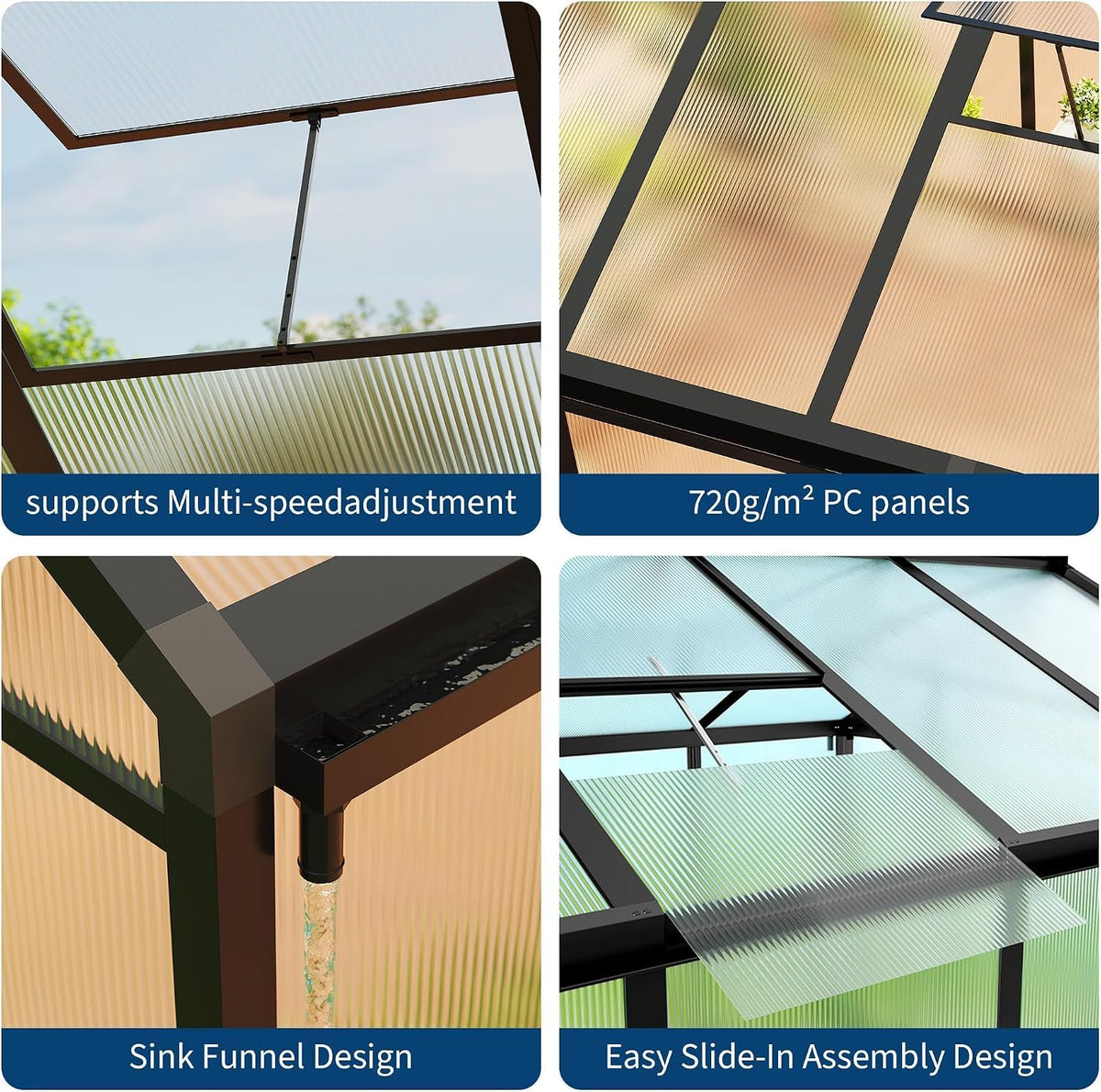 IDEALHOUSE Aluminum Polycarbonate Greenhouse (6×8 and 6×10 ft)