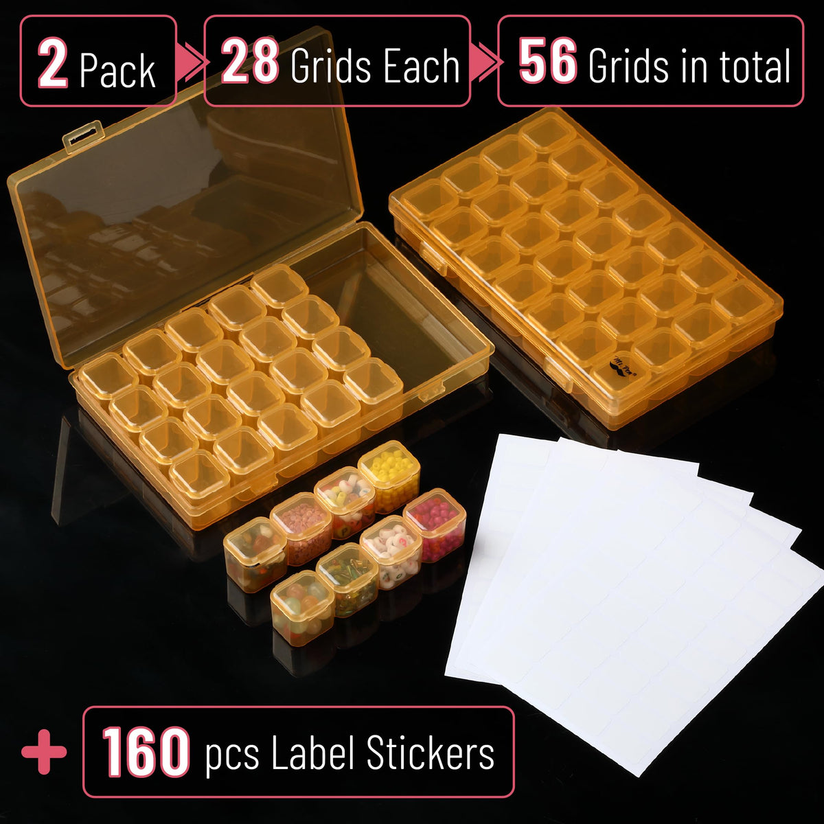 Mr. Pen- Bead Storage Containers, 28 Grids, 2 Pack, Clear White