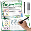 Grooved Cursive Handwriting Workbook Magic Reusable Grooved Cursive Handwriting Practice Guided Tracing with Disappearing Ink Pens for Beginners Kids Learning Activities Supplies (Letters)