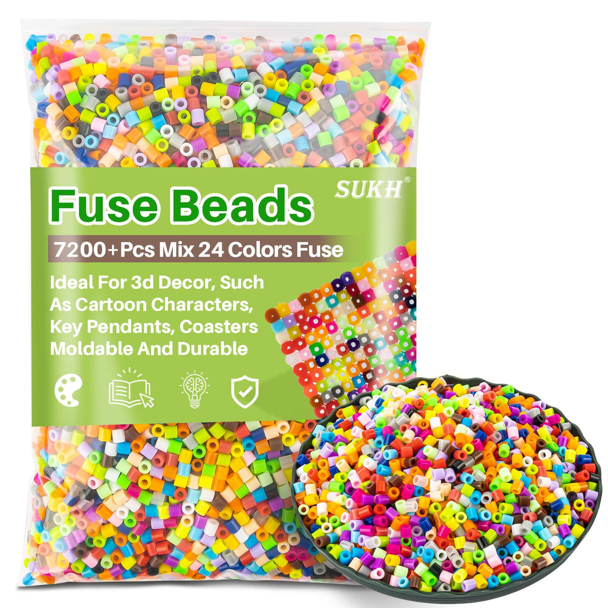 Sukh 5400+Pcs Fuse Beads Bulk - 5mm Melting Beads for Crafts, 24 Colors