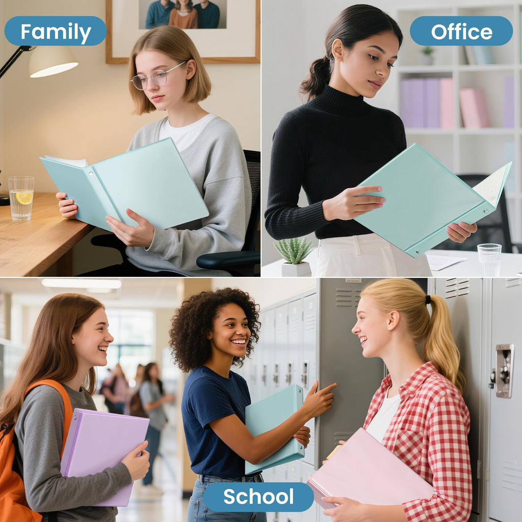 SUNEE 3 Ring Binder 1 Inch 4 Pack, Clear View 1" Binders Three Ring PVC-Free (Fit 8.5x11 Inches) for School or Office Supplies, Assorted Pastel