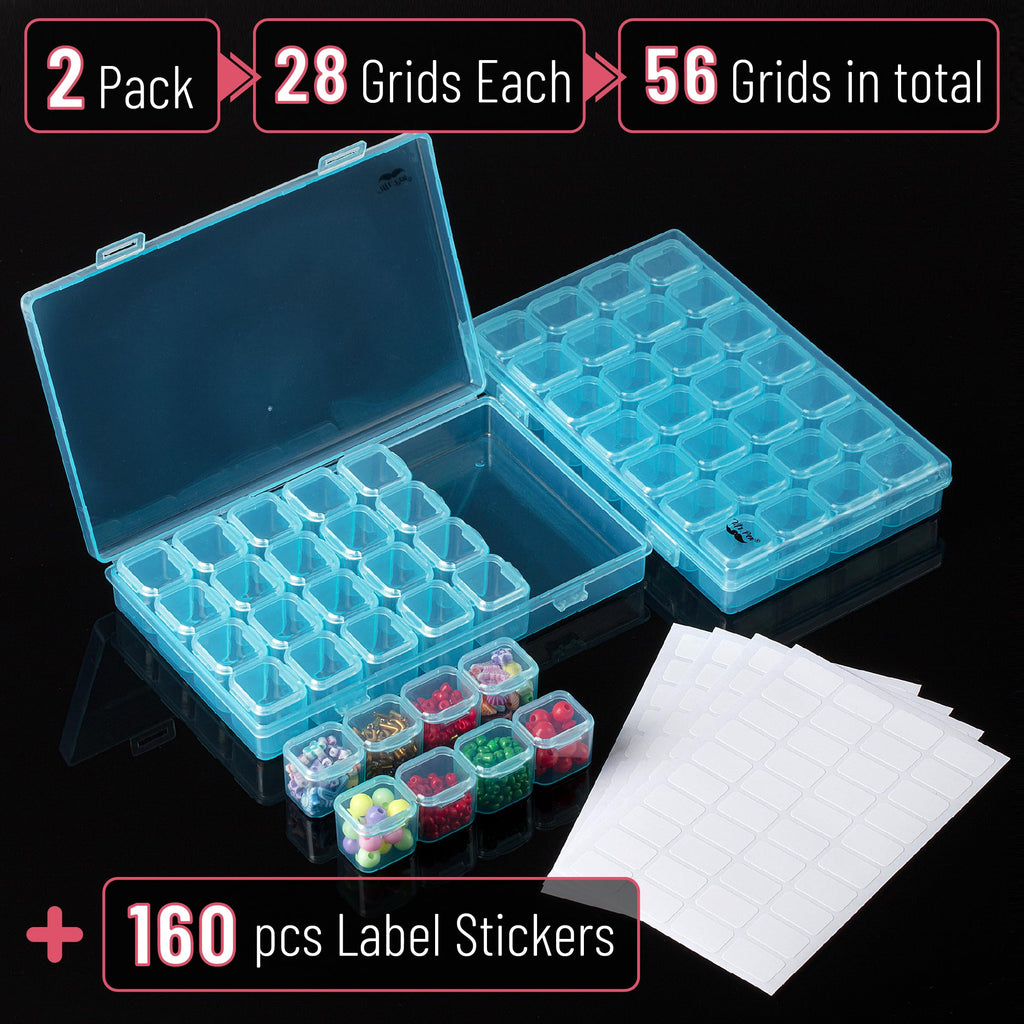 Mr. Pen- Bead Storage Containers, 28 Grids, 2 Pack, Clear White