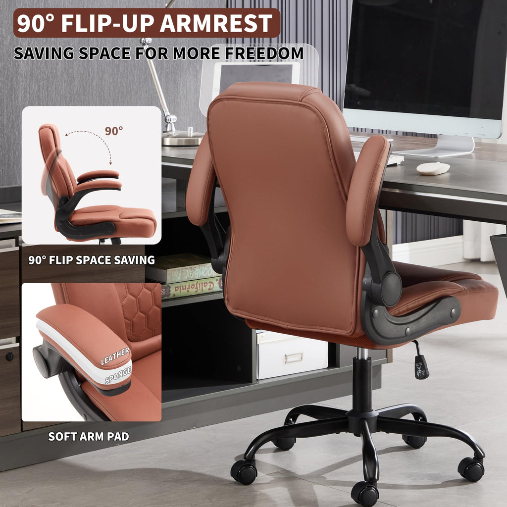 Leather Office Chair Swivel Lumbar Support for Short People Black