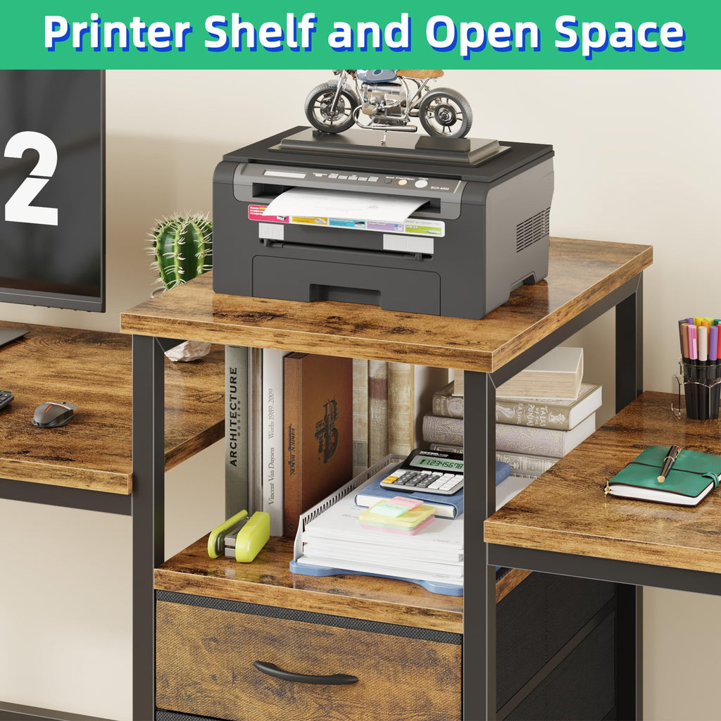 GYIIYUO 93'' Two Person Desk with Charging Station, Long Desk with 3 Drawer
