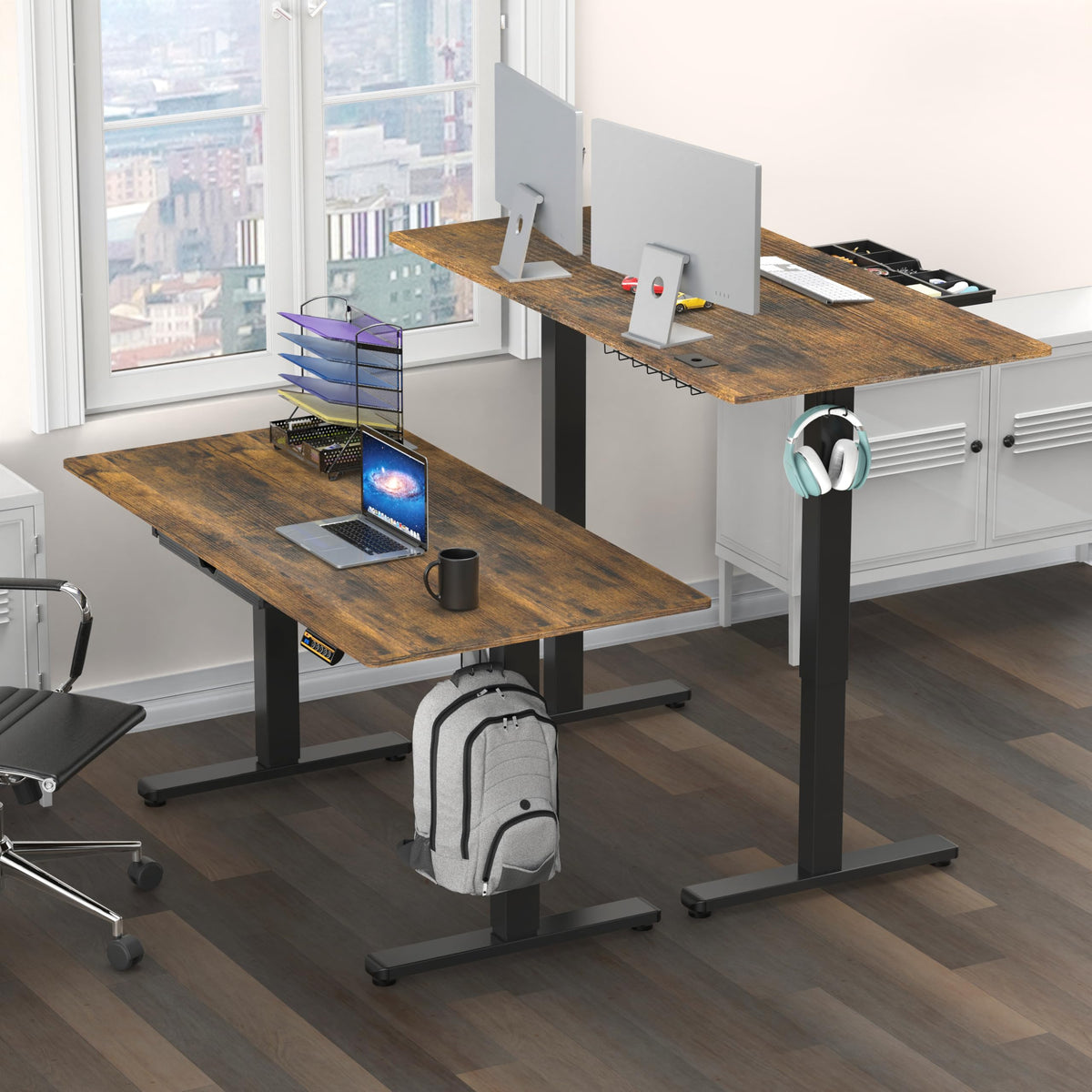 SHW 55 x 28 Electric Height Adjustable Standing Desk w/Drawer, White
