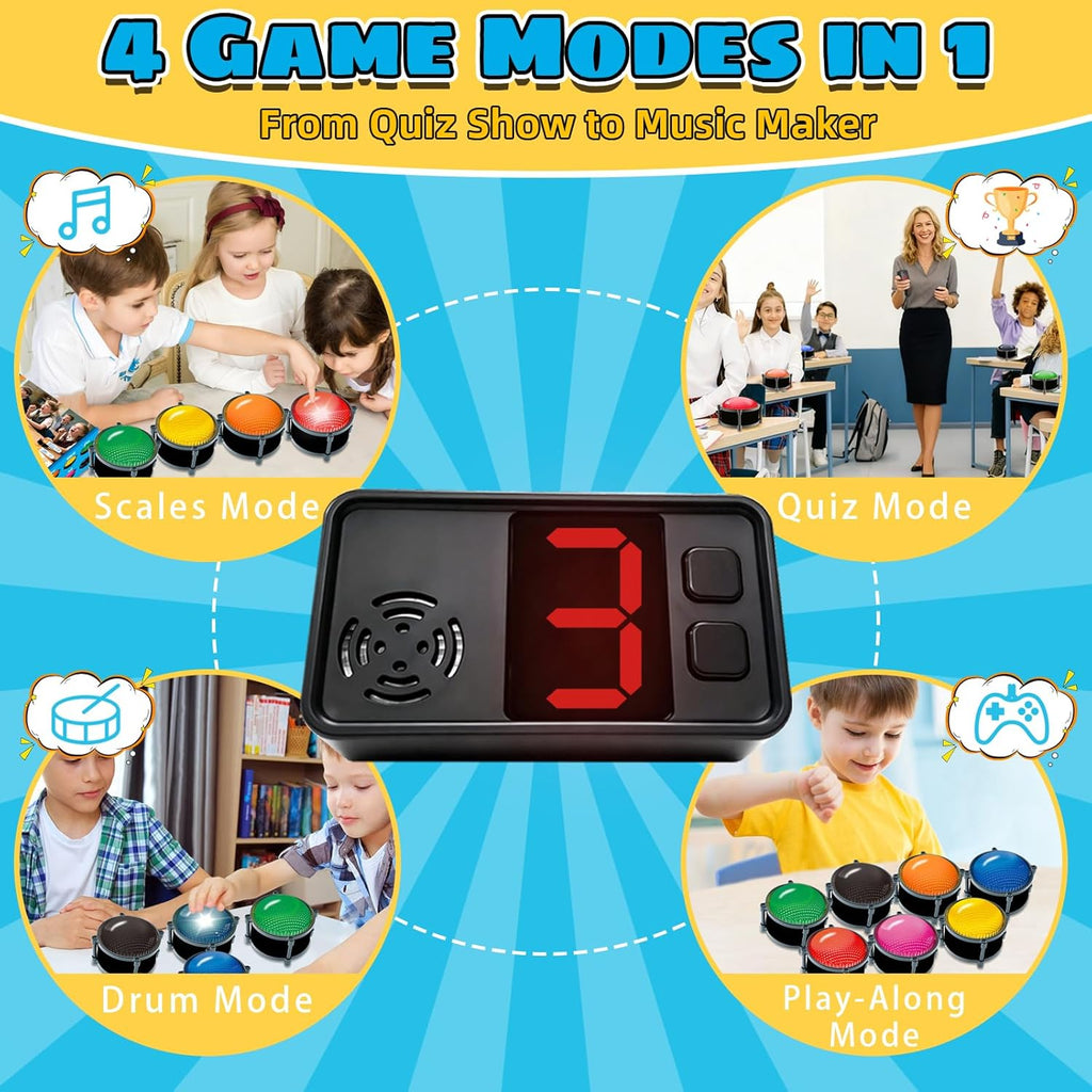 Wireless Buzzers System for Game Show, Family Feud Buzzer with Light, Show Who Buzzed First, 4 Modes, 165ft Distance, Rechargeable Answer Buzzers for Trivia Games, Classroom, Jeopardy, Quizzes Party