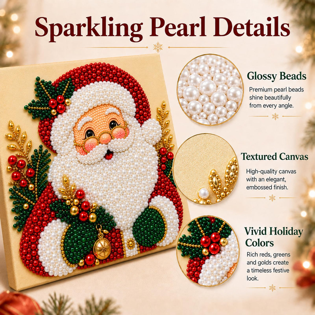 6 PCS DIY Pearl Diamond Art Kits for Adults, Wooden Christmas Ornaments