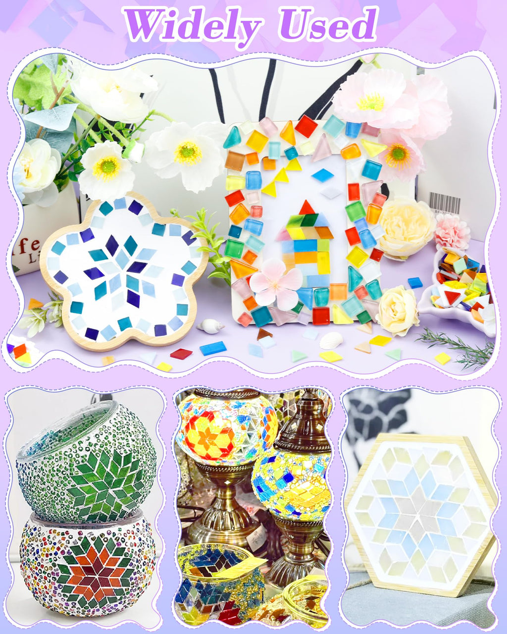 FIVEIZERO 420g Mosaic Tiles, 280Pcs Glass Mosaic Kits for Crafts