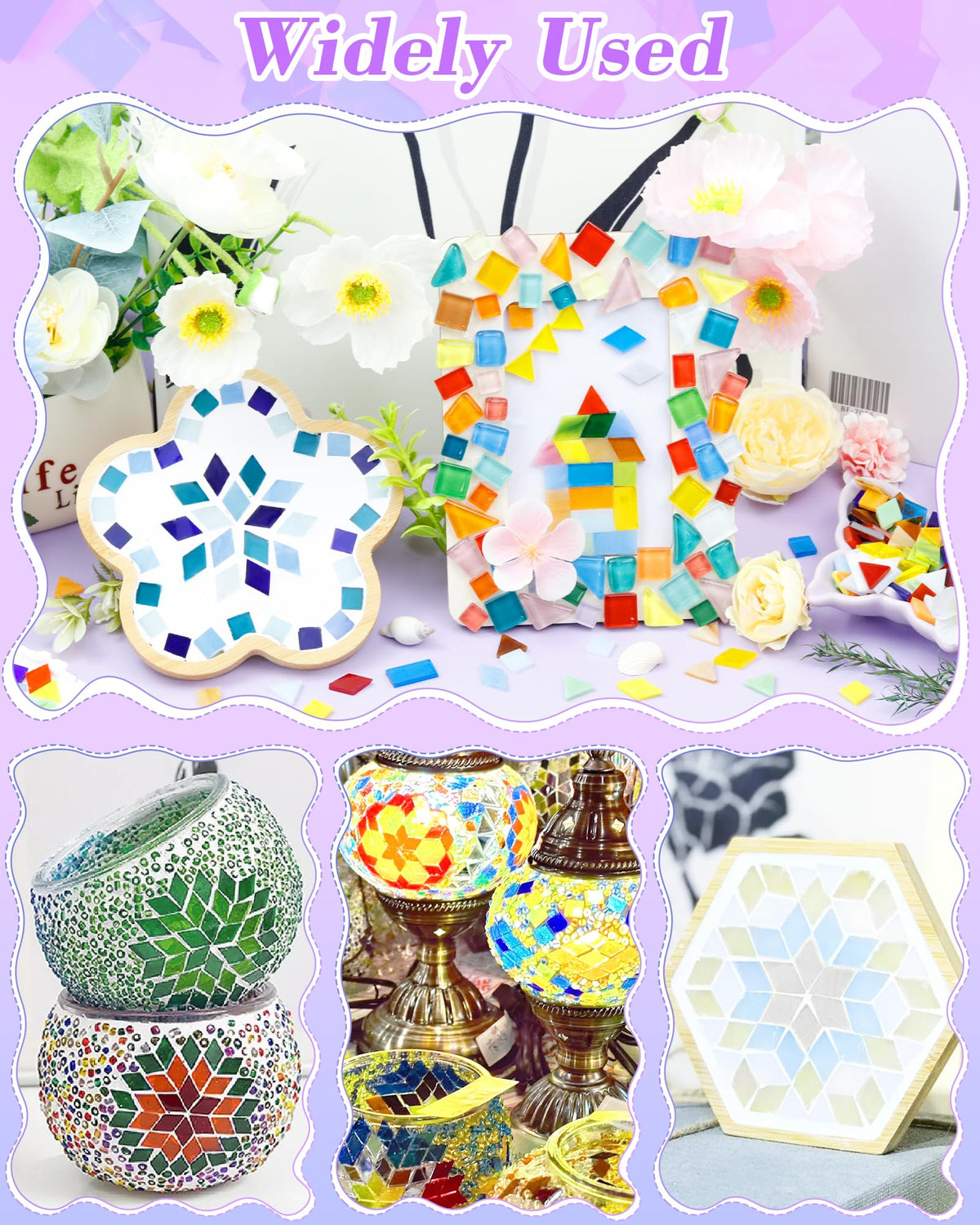 FIVEIZERO 420g Mosaic Tiles, 280Pcs Glass Mosaic Kits for Crafts