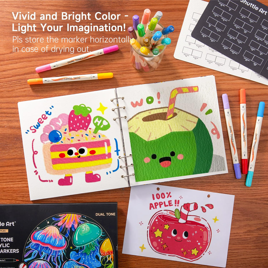 Shuttle Art 96 Colors Dual Tone Refillable Acrylic Markers with 100 Refills