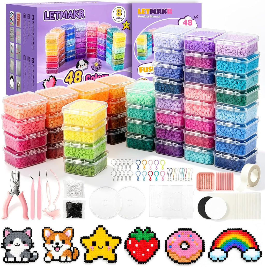 48-Color 2.6mm Fuse Beads Kit, 48,000 Mini Beads for Pixel Art DIY
