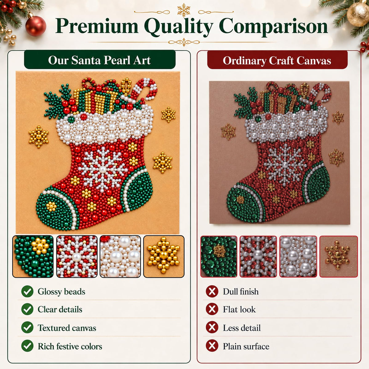 6 PCS DIY Pearl Diamond Art Kits for Adults, Wooden Christmas Ornaments