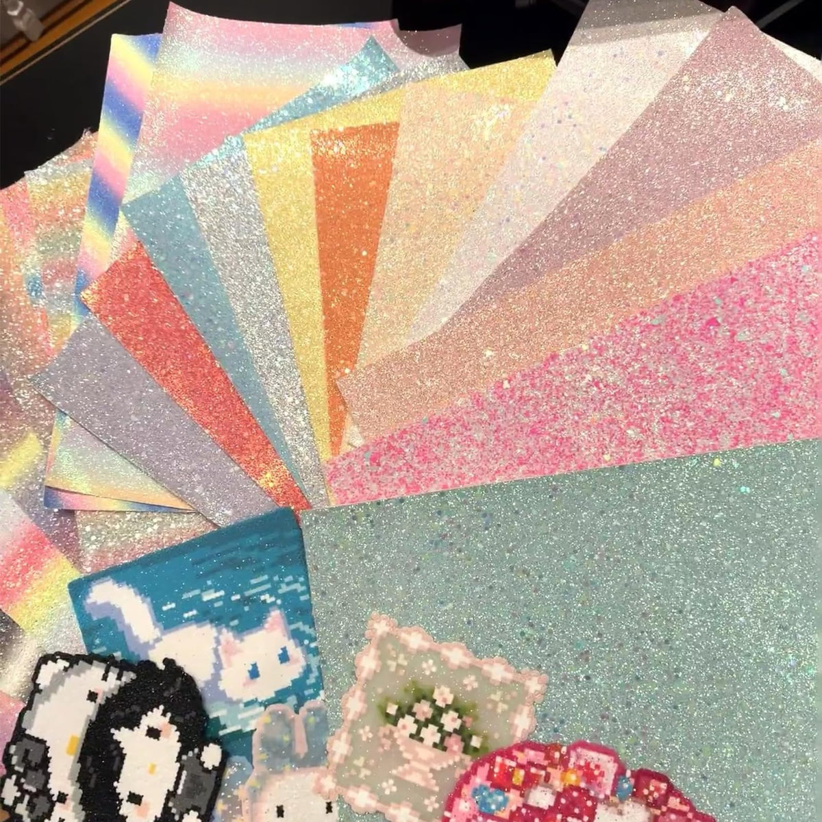 6 Sheets Rainbow Glitter Iron Paper for Perler Beads 7.8x6 Inch