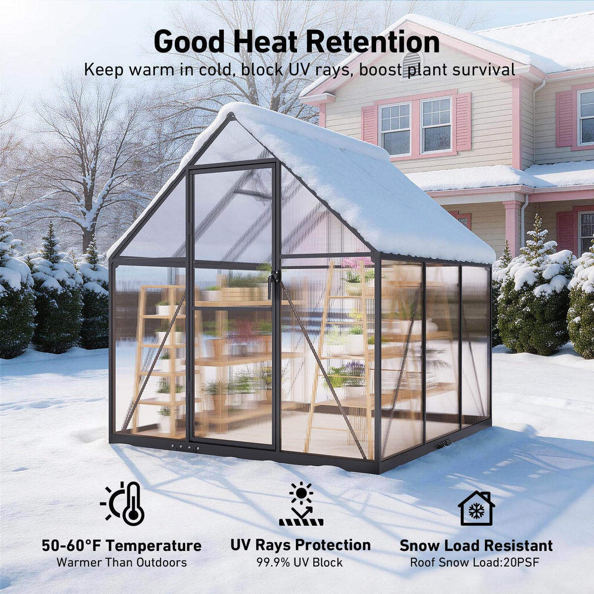 Windproof Tunnel Greenhouse with Thermometer (Multiple Sizes)