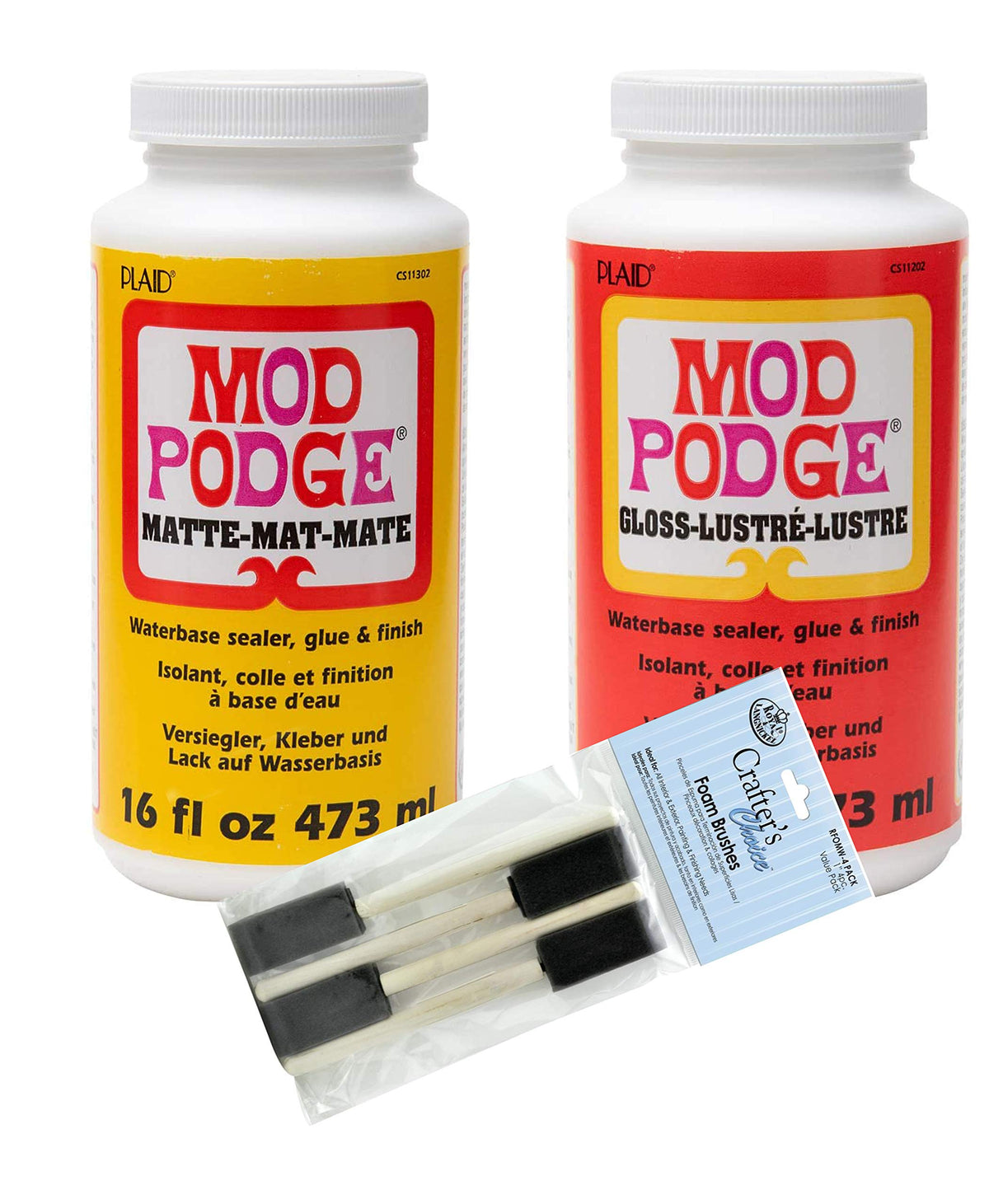 Mod Podge: Complete Decoupage Kit – Matte & Gloss (Two 16 oz) with 4-Piece Foam Brush Set