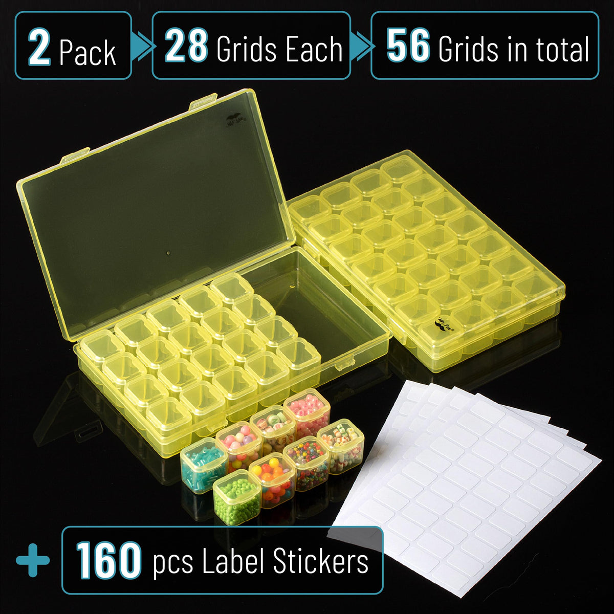 Mr. Pen- Bead Storage Containers, 28 Grids, 2 Pack, Clear White