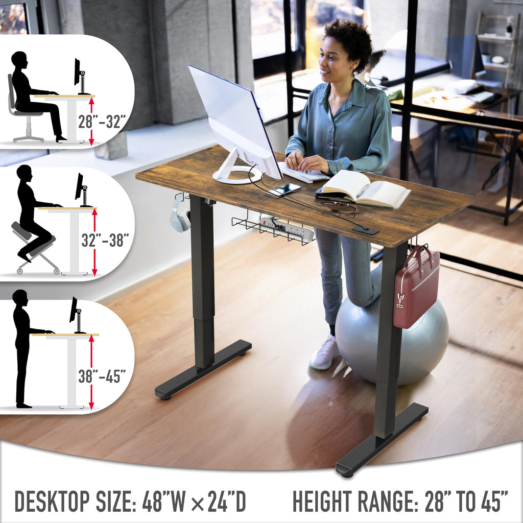 SHW 55 x 28 Electric Height Adjustable Standing Desk w/Drawer, White