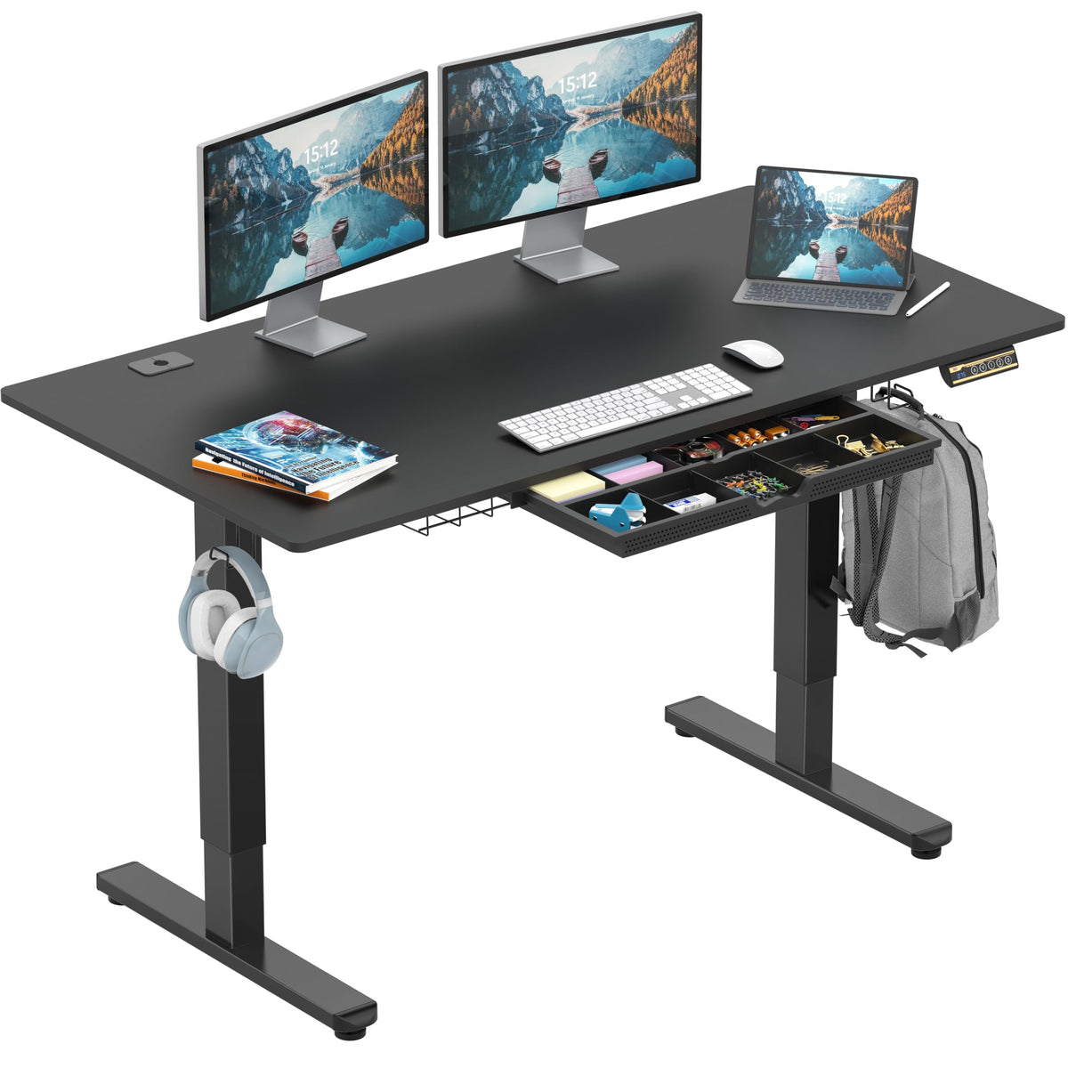 SHW 55-Inch Electric Adjustable Student Desk with Drawer