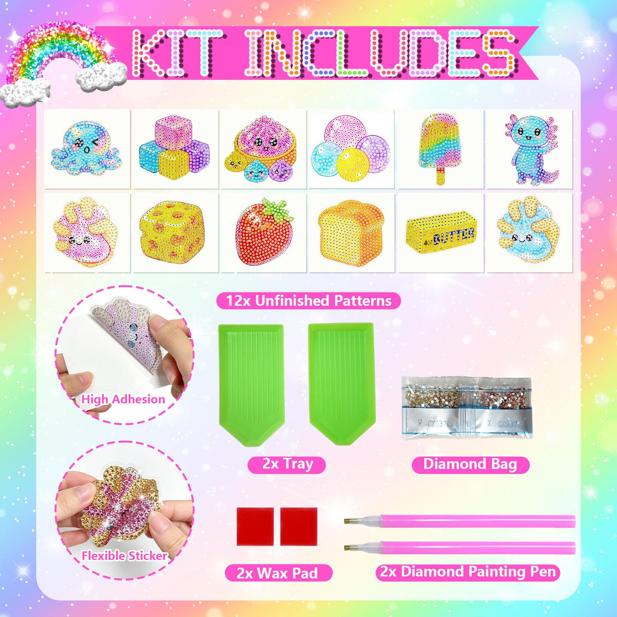 Acrylic Squishy Birthday Party Decorations,Dumpling Diamond Art Painting Kits Party Favors Arts and Crafts for Kids Ages 8-12 Make Your Own GEM Keychains for Girls Ages 4-6 Boys Christmas Toys Gifts