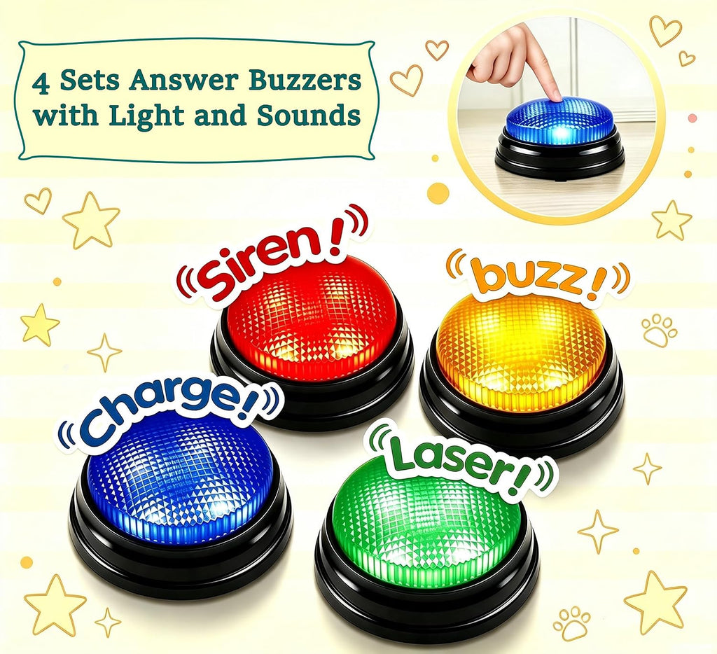 Learning Resources Answer Buzzers, Set of 4, Answer Buzzers for Classroom, Family Feud Jeopardy Buzzer, Game Buzzers with Lights and Sound for Classroom, Game Show Buzzer Buttons