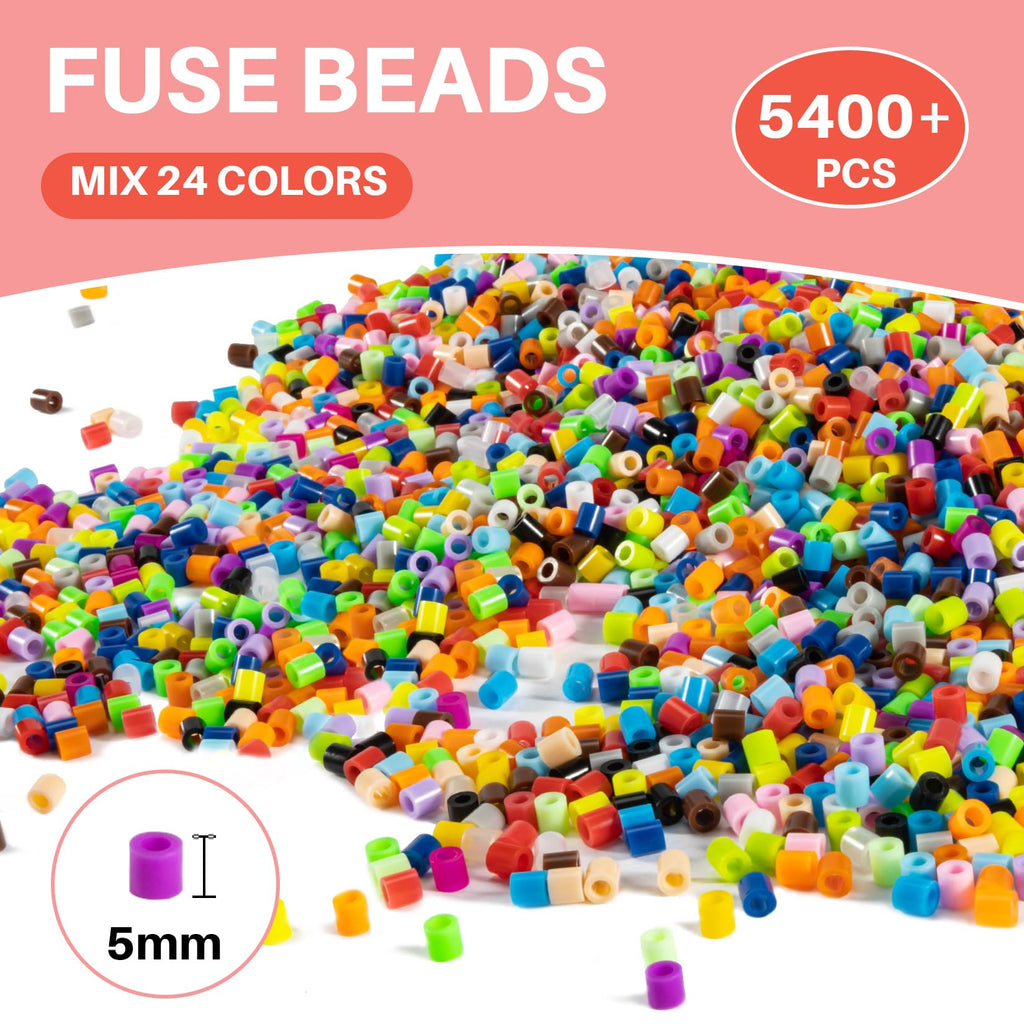 Sukh 5400+Pcs Fuse Beads Bulk - 5mm Melting Beads for Crafts, 24 Colors