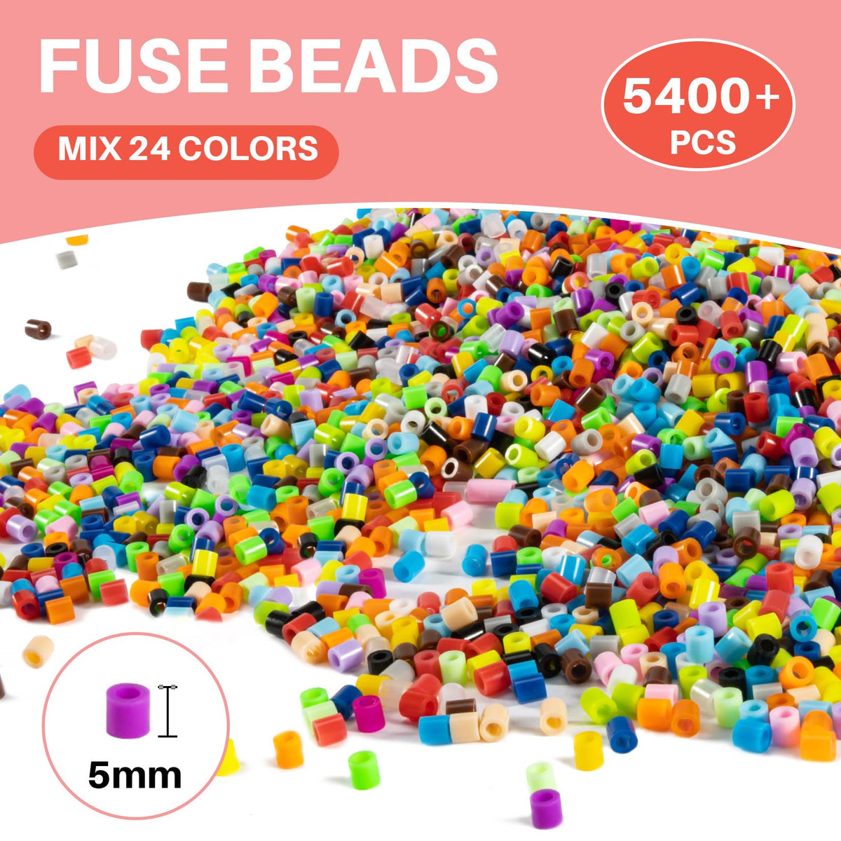 Sukh 5400+Pcs Fuse Beads Bulk - 5mm Melting Beads for Crafts, 24 Colors