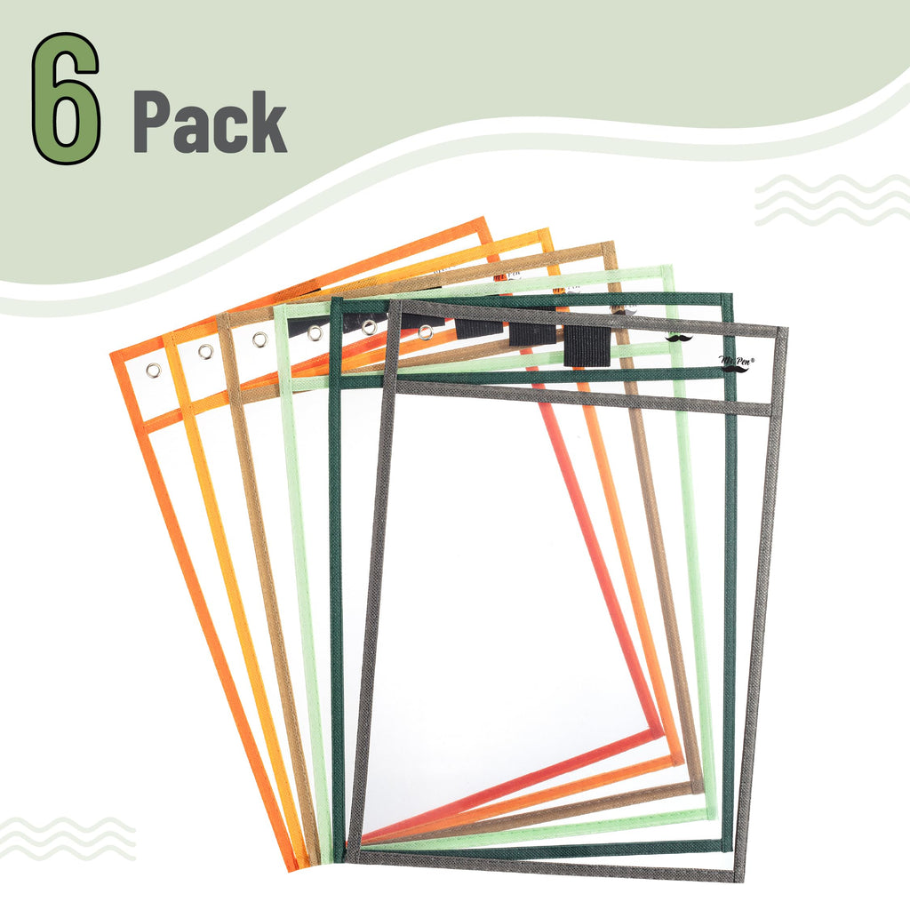 Mr. Pen- Reusable Dry Erase Pocket Sleeves, 10" x 14", 6 Pack, Colorful