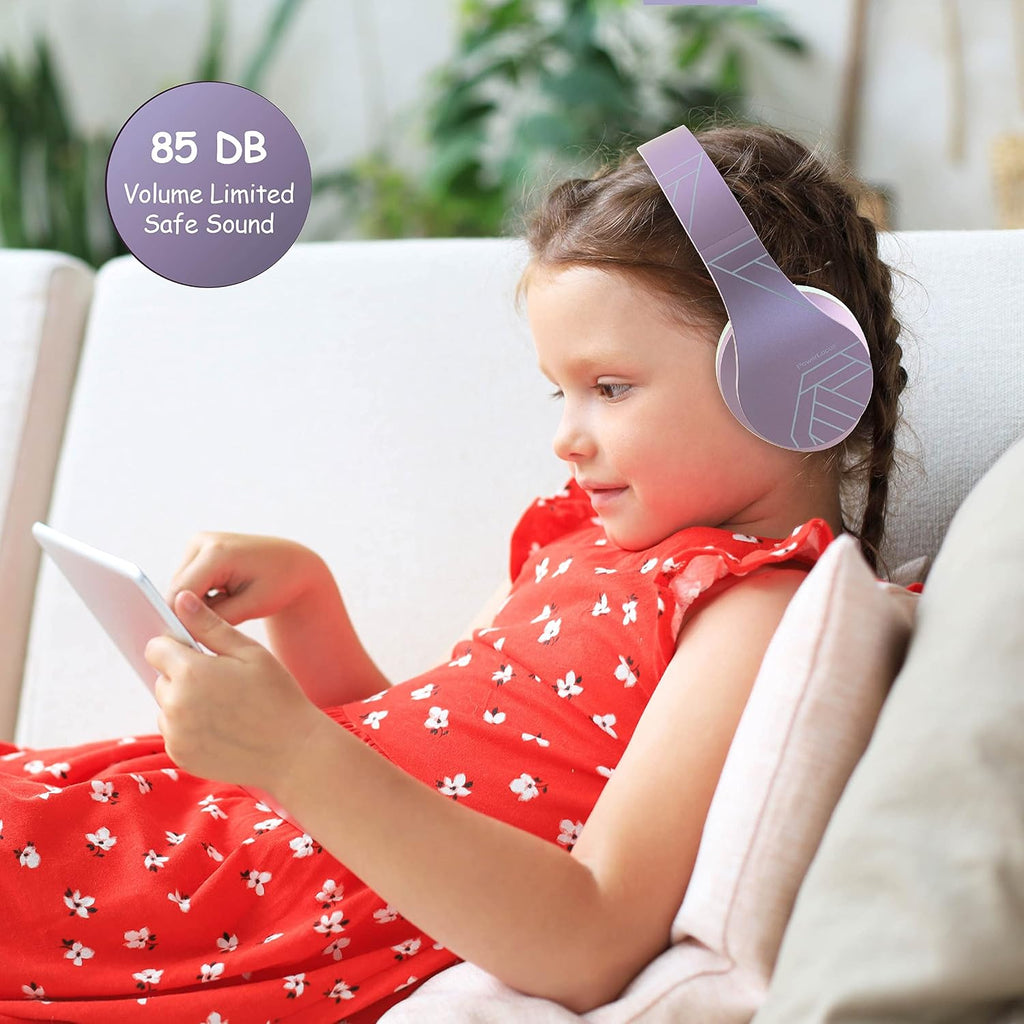 PowerLocus Kids Headphones Over-Ear, Bluetooth Wireless Headphones for Kids,with Microphone, Safe 85DB Volume Limited, Foldable with Carry Case, Audio Cable, Micro SD mode for Online Classes,PC,Phones