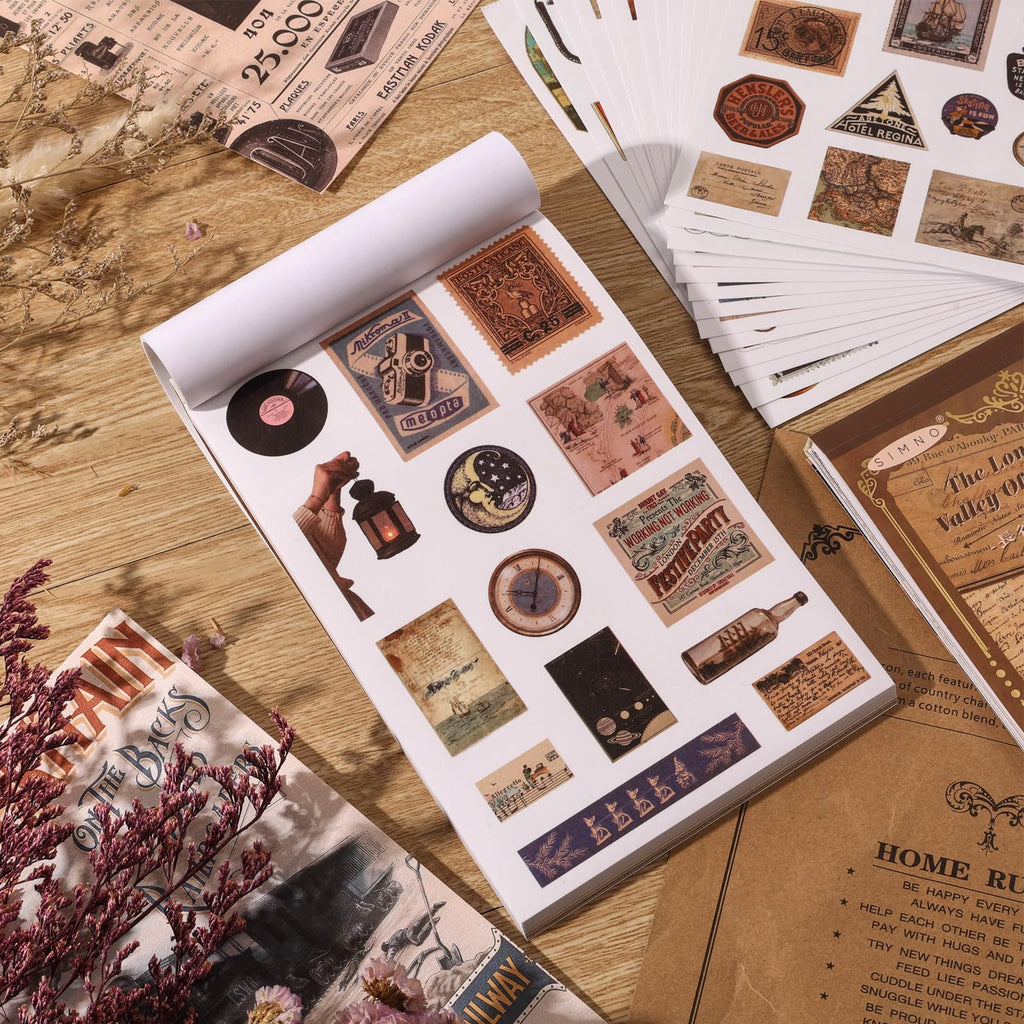 Vintage Ephemera Stickers Scrapbook Sticker Book with 439 Stickers and 20 Scrapbook Papers Sticker Book for journaling