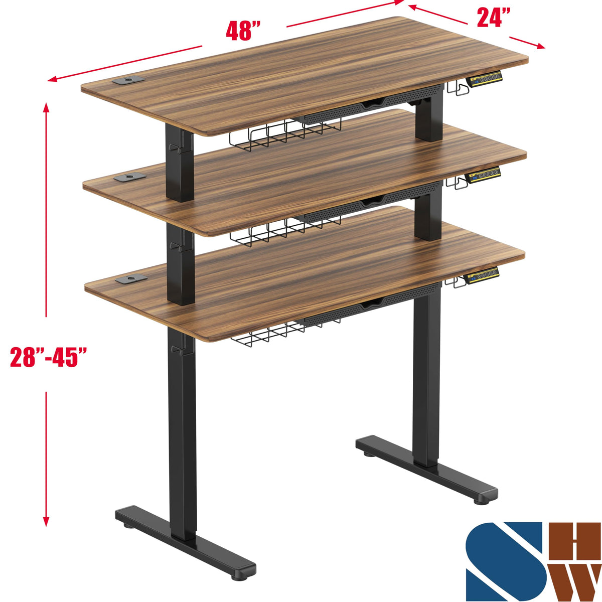SHW 55 x 28 Electric Height Adjustable Standing Desk w/Drawer, White