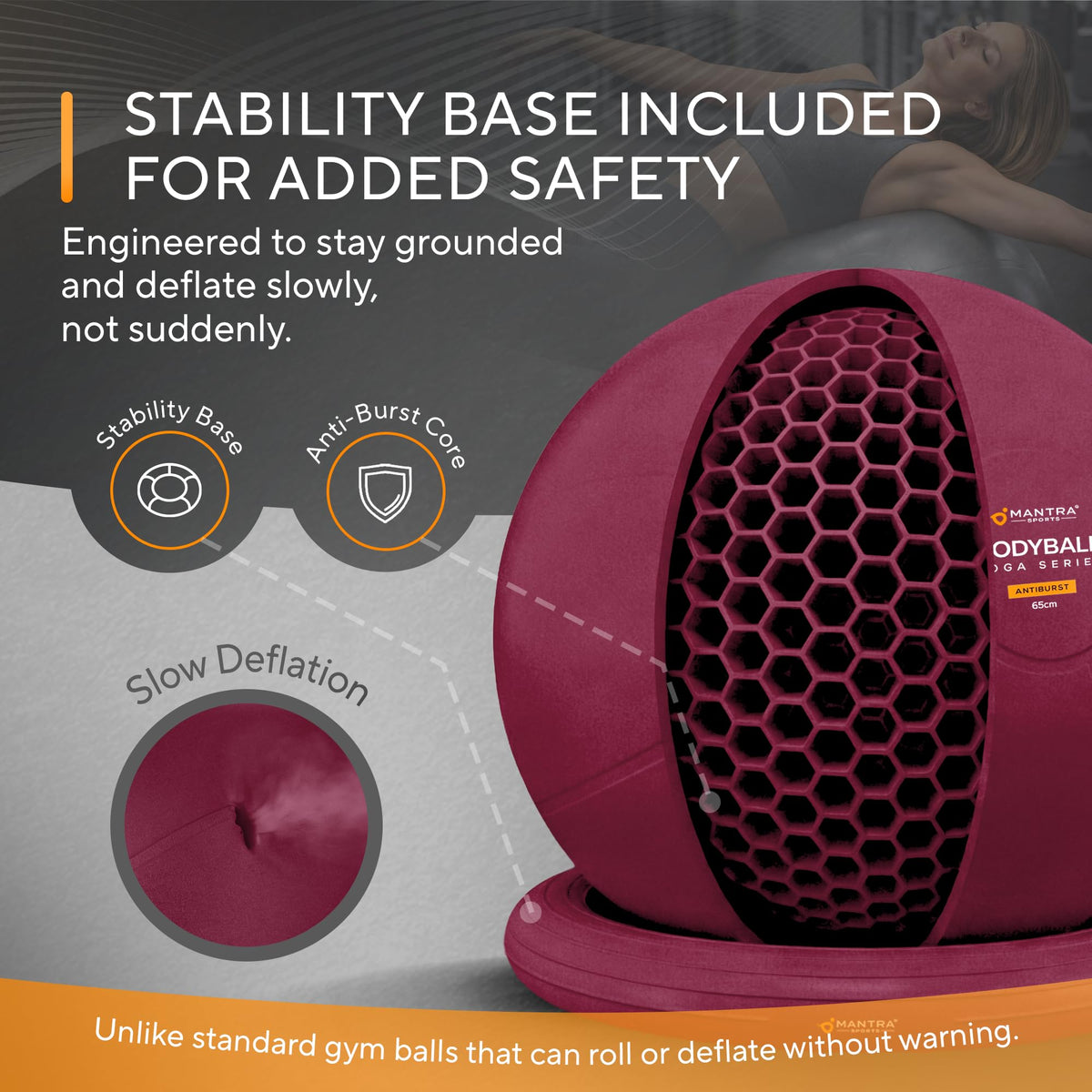 Yoga Ball Chair for Office Desk with Base - Ergonomic Balance & Stability Exercise Ball Seat for Adults - Active Sitting for Posture, Core & Back Pain Relief, Home Gym, Therapy, Pump