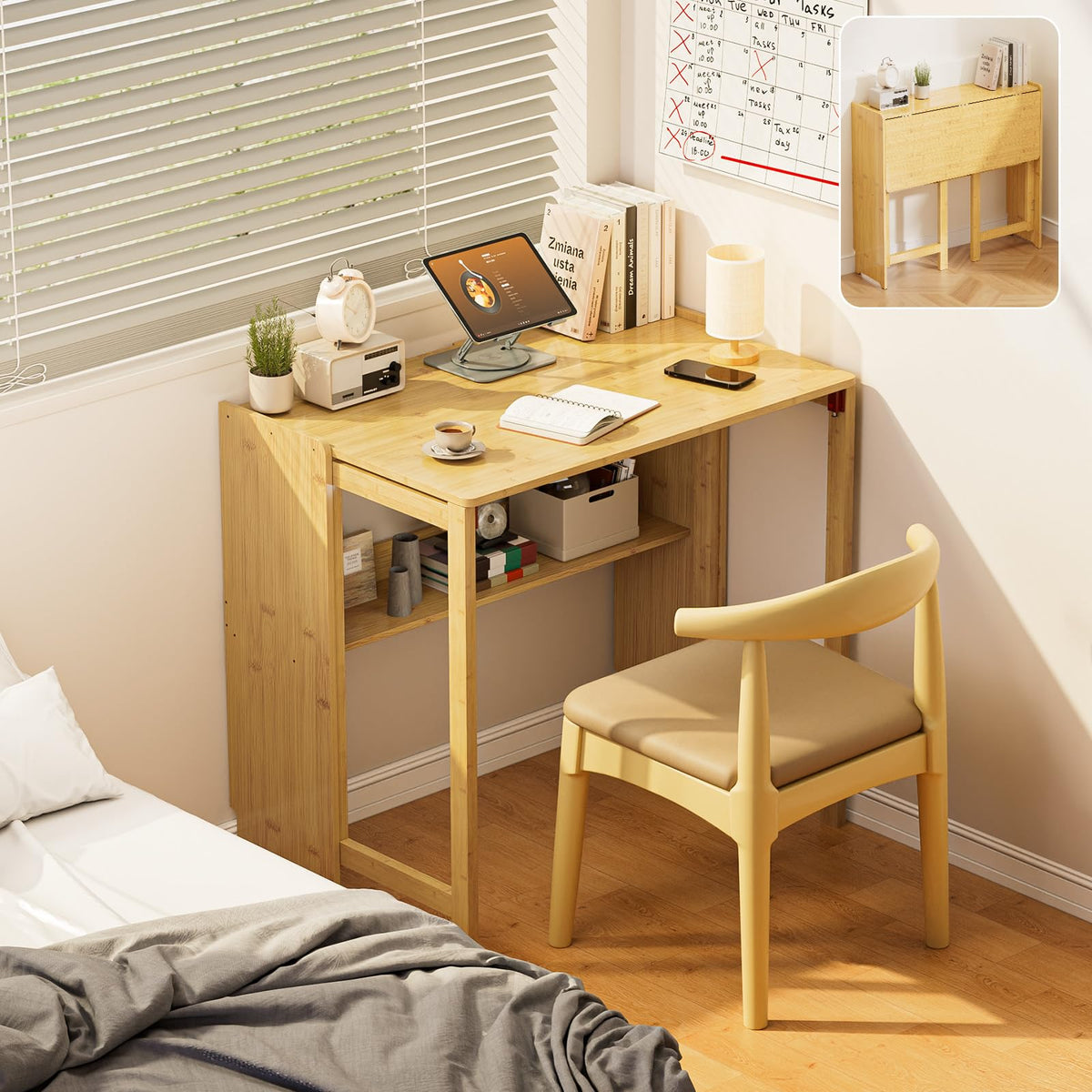 Dezyfurni Bamboo Folding Student Desk with Storage