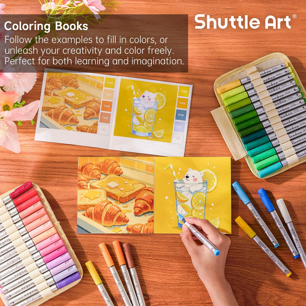 Shuttle Art 96 Colors Dual Tone Refillable Acrylic Markers with 100 Refills