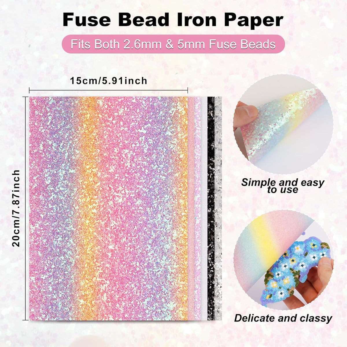 6 Pcs Fuse Beads Glitter Fabric Ironing Paper 7.87"x5.97"