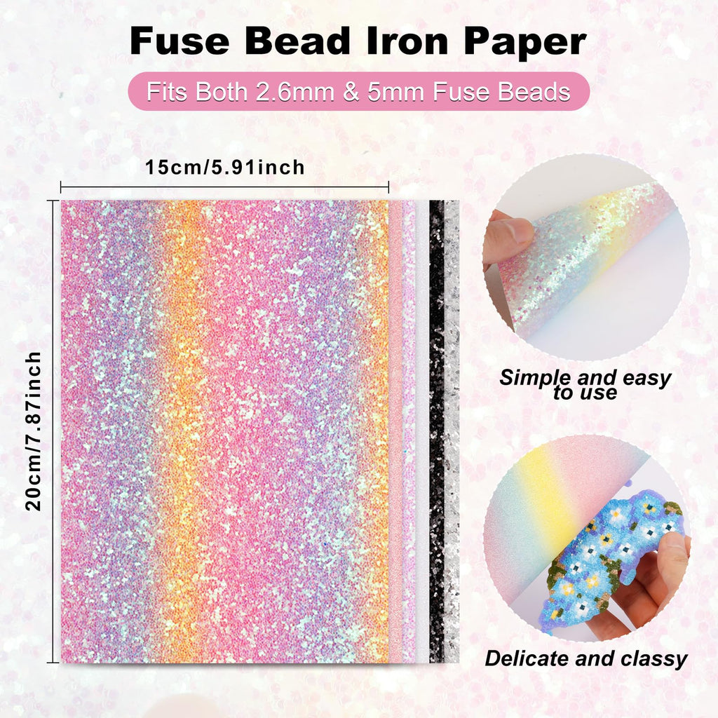 6 Pcs Fuse Beads Glitter Fabric Ironing Paper 7.87"x5.97"