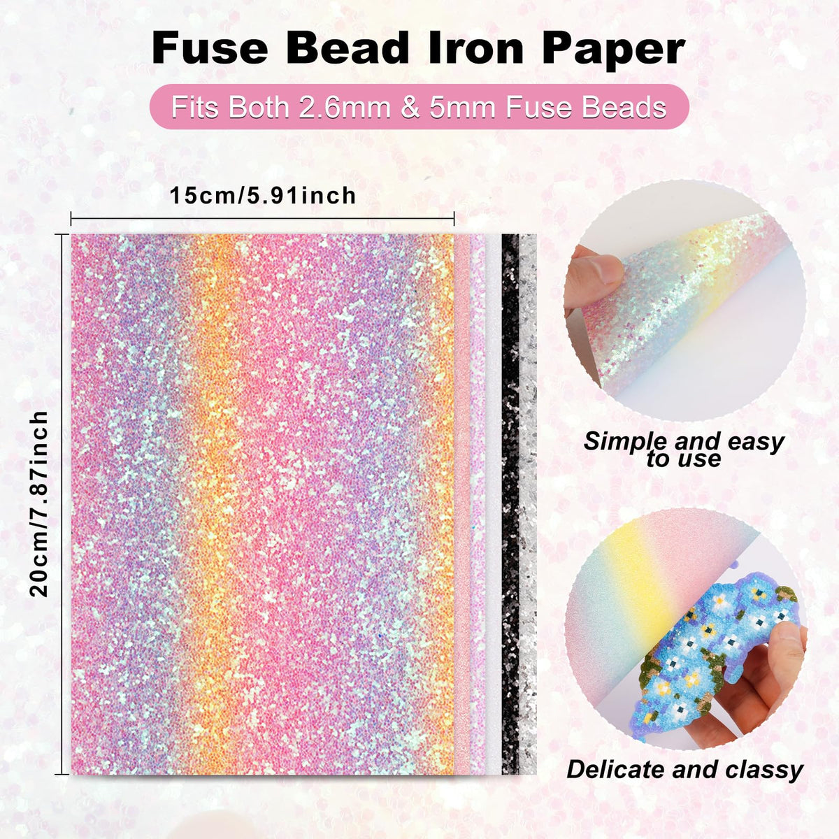 6 Pcs Fuse Beads Glitter Fabric Ironing Paper 7.87"x5.97"