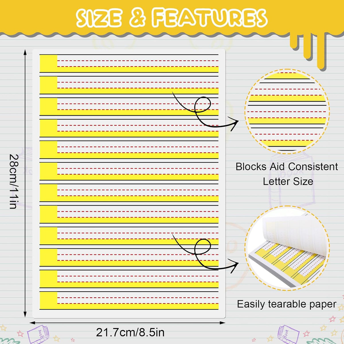 FunooFuno Raised-Line Handwriting Paper, 8.5 × 11 in.