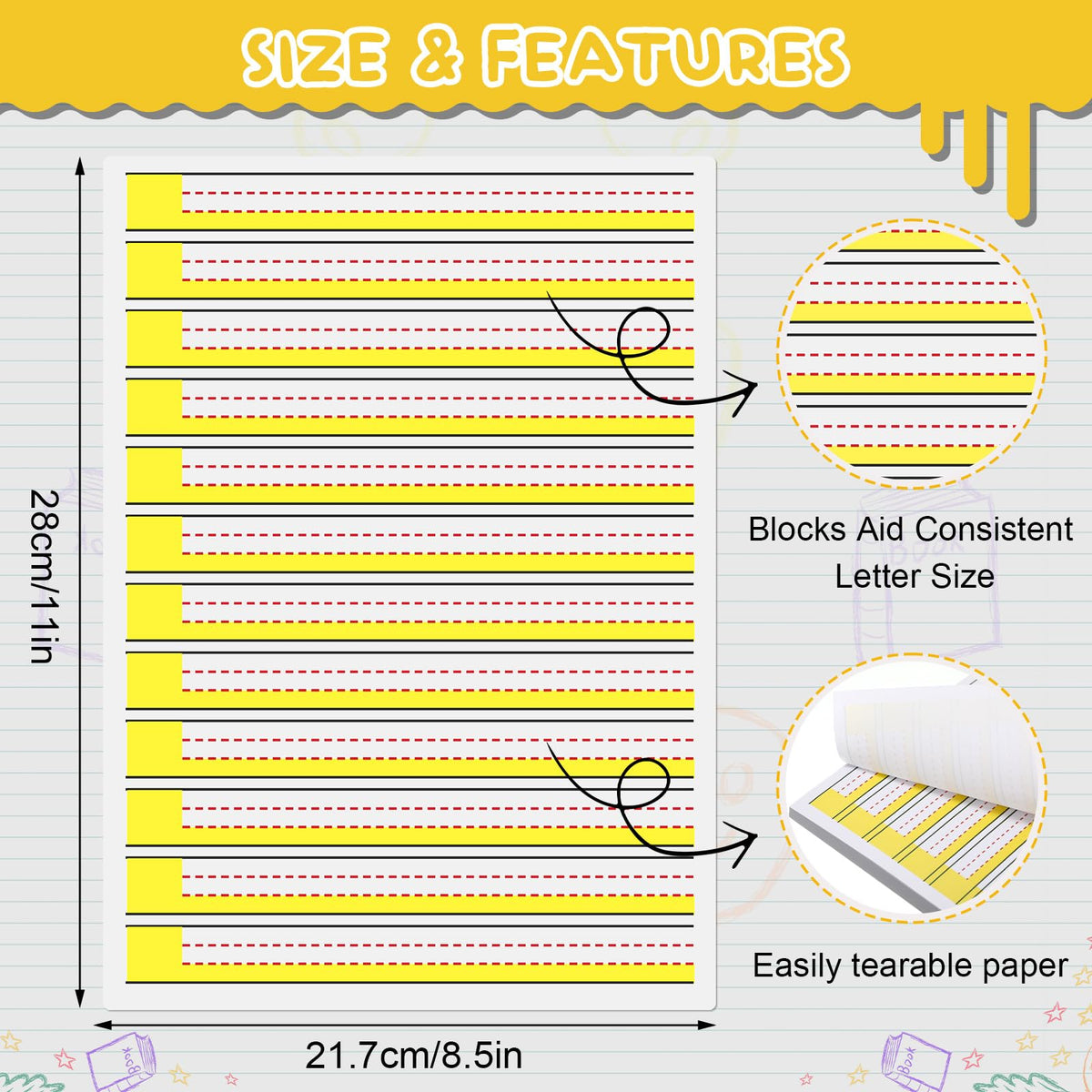 FunooFuno Raised-Line Handwriting Paper, 8.5 × 11 in.
