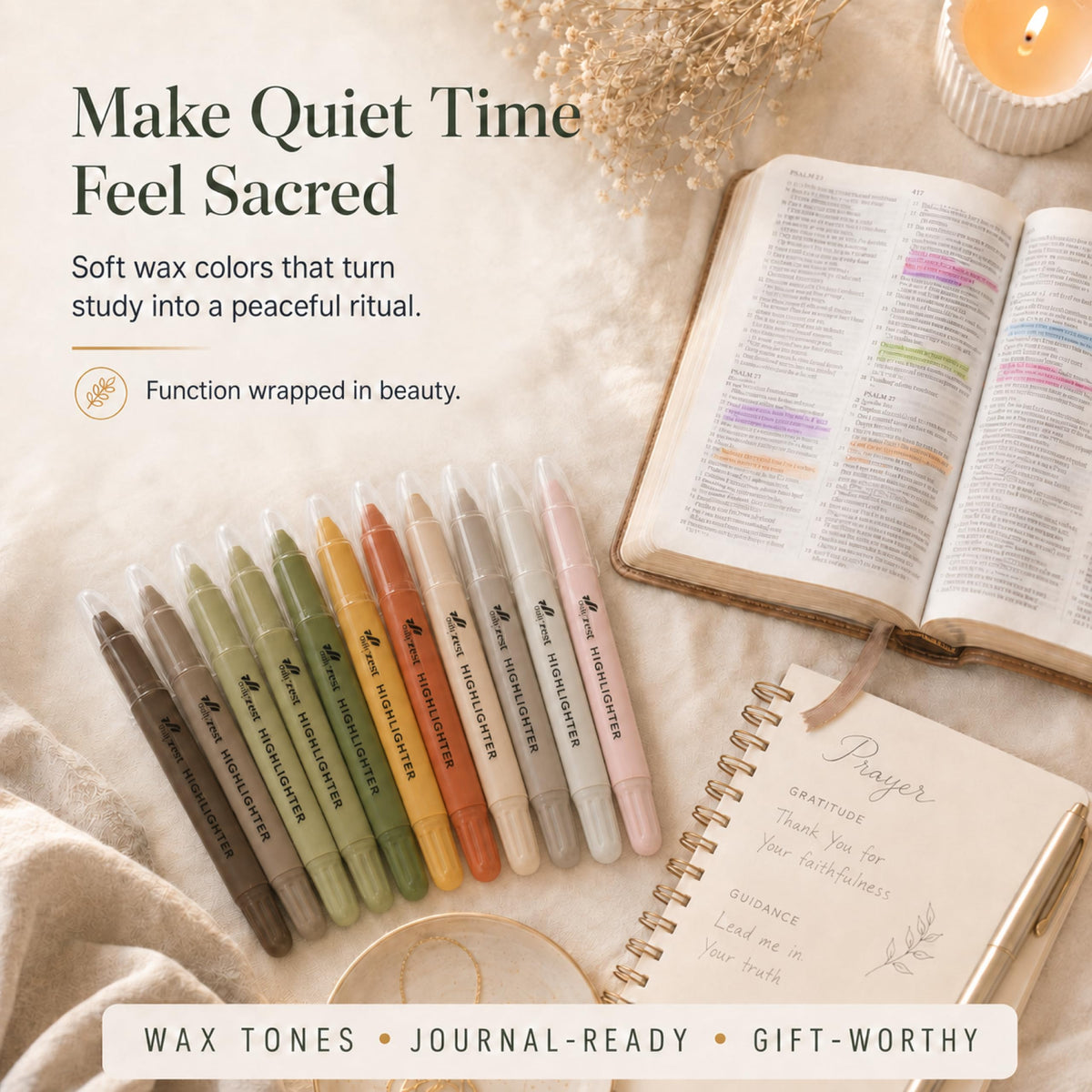 10 Pack Bible Safe Highlighters - Pastel Color, Wax Highlighters