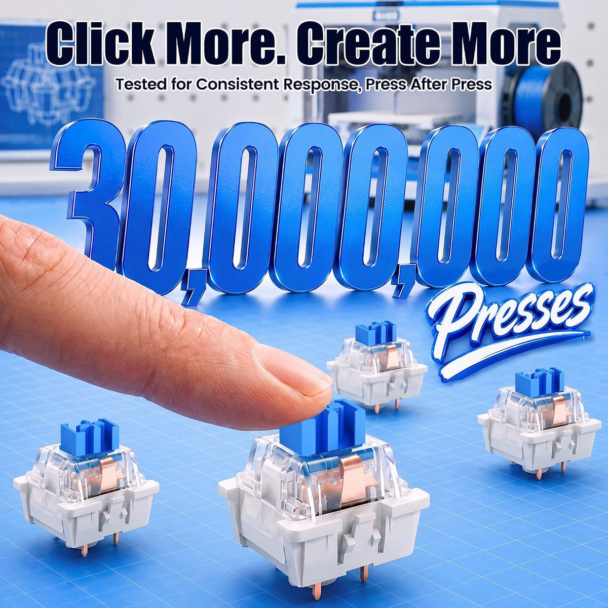 50PCS Keyboard Clickers for 3D Prints, Blue Mechanical Keyboard Switches
