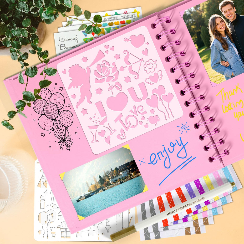 Gotideal 80 Pages Scrapbook Album with 10 Metallic Markers, Black