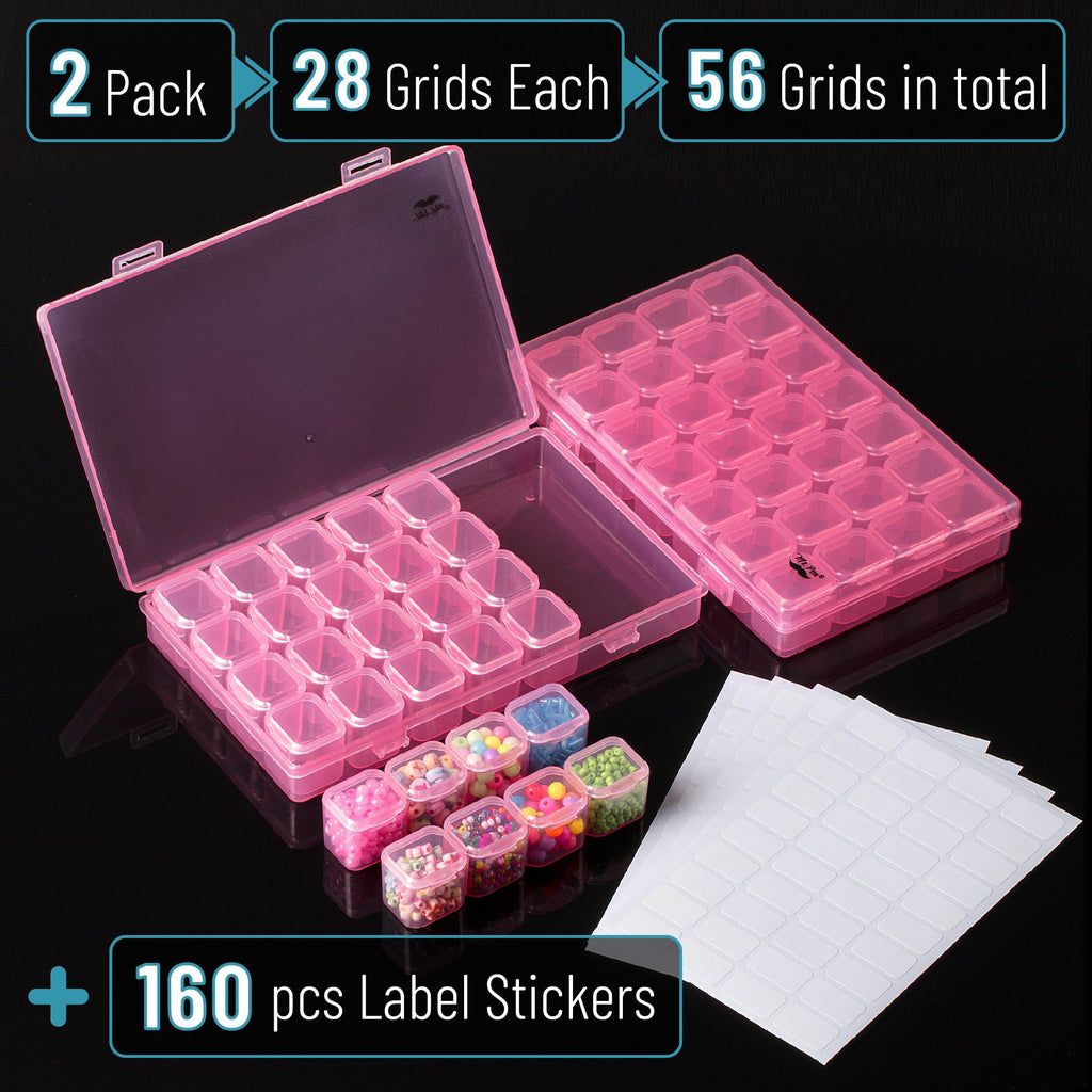 Mr. Pen- Bead Storage Containers, 28 Grids, 2 Pack, Clear White