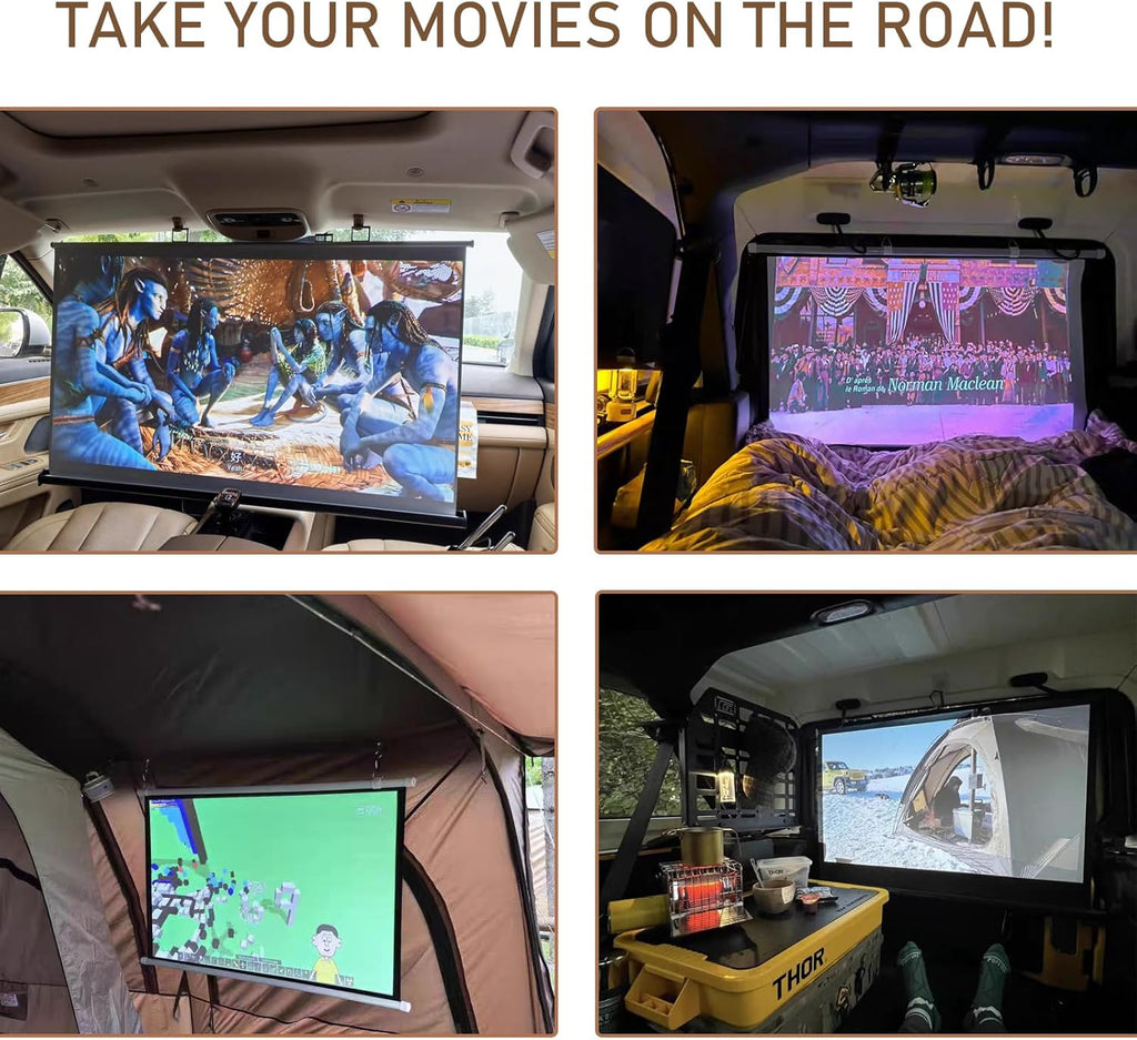 Projector Screen Small for Car, 40 inch 16:9, 4K HD, Portable Projection Screen Retractable, Manual Pull Down and Roll Up Mini Screen, Fitting Car, SUV, RV and More (Manual Rolling)