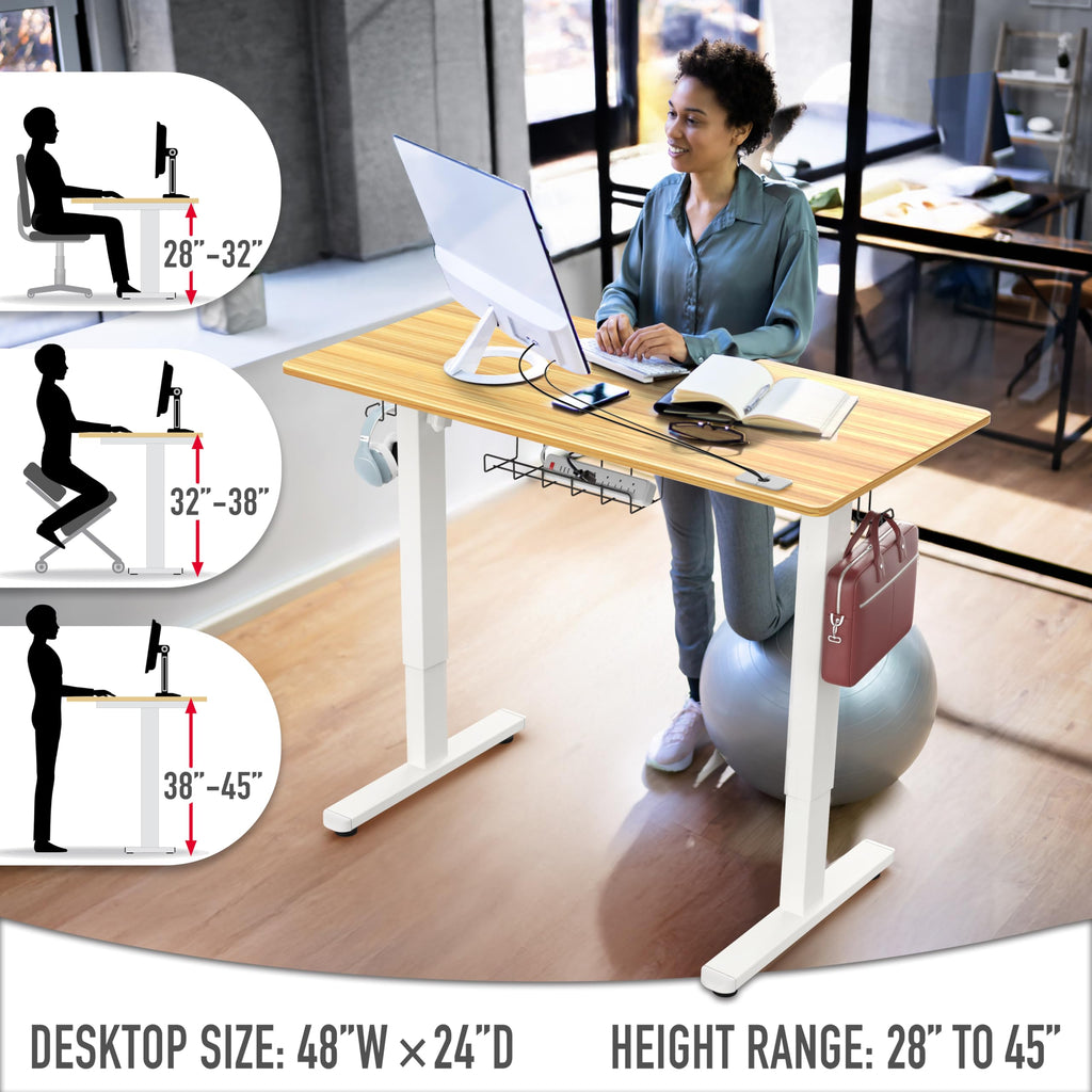SHW 55 x 28 Electric Height Adjustable Standing Desk w/Drawer, White