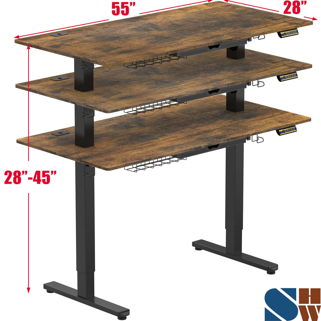SHW 55 x 28 Electric Height Adjustable Standing Desk w/Drawer, White