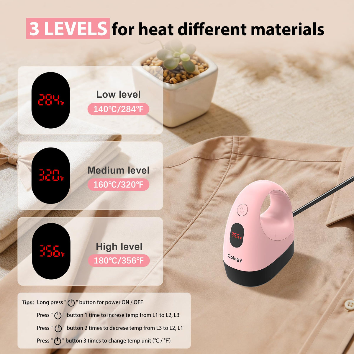 Calogy Mini Heat Press, Heat Transfer Machine, Constant Temp Control, Insulated Safety Base, Fits for Crafts, T-Shirt, Hat, Cap, Pillows(White Pink)